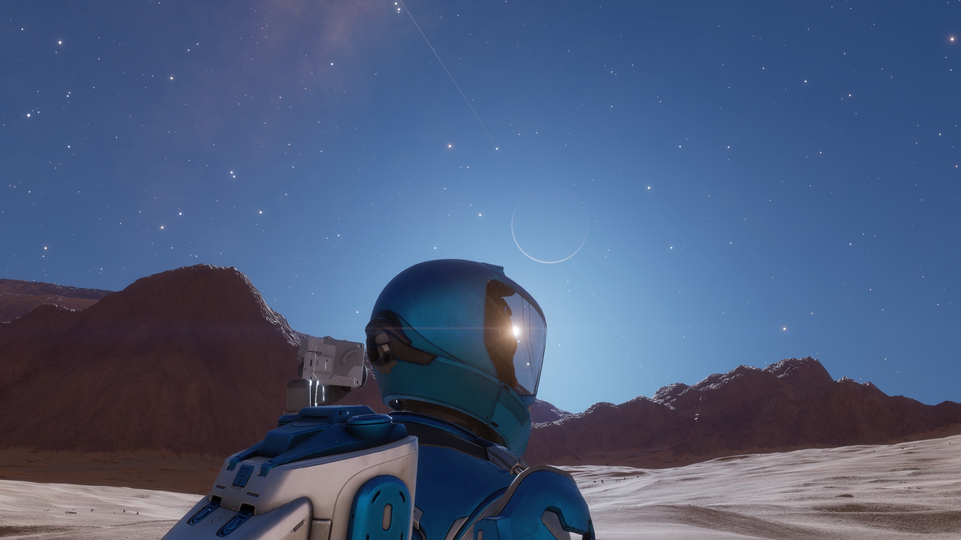 Elite Dangerous Commander watching dawn on planet HIP 101982 A6a